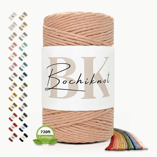 Vista 37 de BOCHIKNOT Cordón de macramé de 3 mm x 302 m - Cordón de macramé de hebra única para colgantes de pared, perchas de plantas - Cordón de macramé de 3