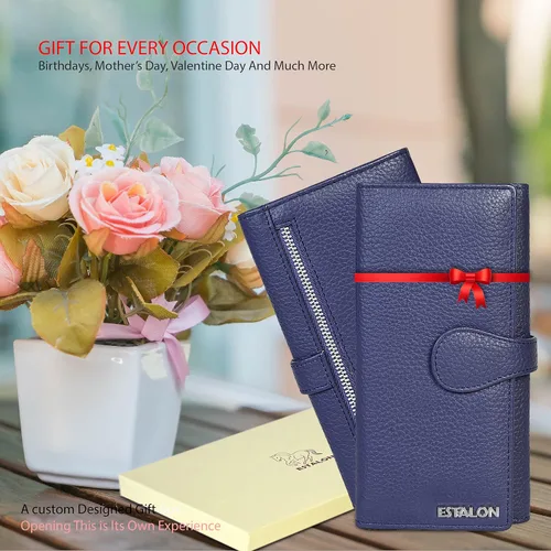 Vista 3 de Carteras de piel con bloqueo RFID, para cheques, con 11 ranuras para tarjetas, para mujer