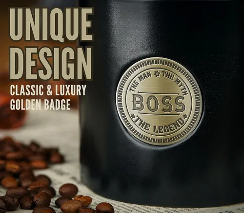 Vista 3 de Onebttl Boss Gifts - Taza de café de cerámica con insignia dorada, 15 onzas, Día del jefe, Navidad, jubilación, leyenda del mito del hombre