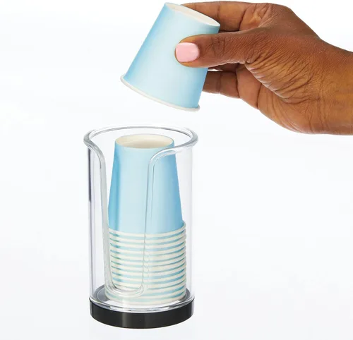 Vista 6 de mDesign Dispensador de vasos de papel desechable pequeño y compacto de plástico, soporte de almacenamiento para enjuague bucal para encimeras