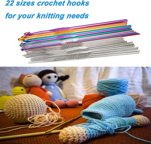 Vista 5 de BetyBedy - Juego de 22 ganchos de ganchillo, agujas de tejer con mango de aluminio, agujas de ganchillo multicolor para manualidades de hilo, 0.6 ~