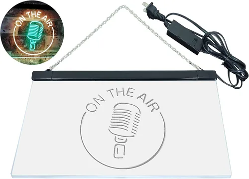 Vista 37 de ADVPRO - cartel de neón para estudio de grabación, LED, con micrófono y rótulo «On the air» azul y Red
