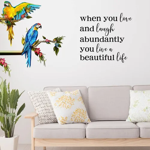 Vista 2 de Calcomanías de pared con texto en inglés «When You Love And Laugh», «When You Love And Laugh Abundantly You Live A Beautiful Life», extraíbles