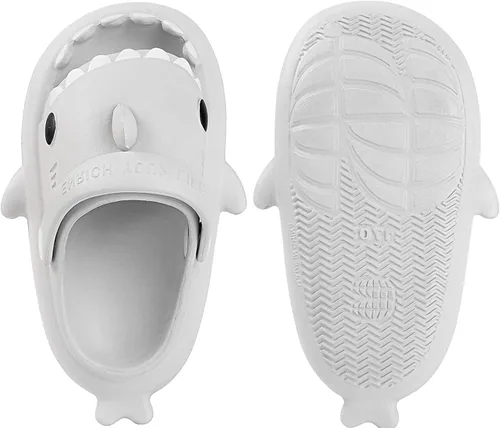 Vista 3 de Sandalias de tiburón para niños y niñas, pantuflas de ducha con forma de nube, bonitas sandalias de punta abierta con dibujos animados, suela