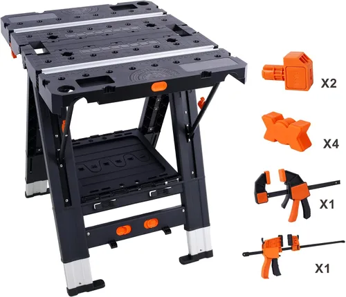 Vista 6 de Mesa de trabajo plegable 2 en 1 y caballete, 31" Ancho x 25" Profundidad x 28" Altura Configuración fácil Banco de trabajo portátil, mesa de trabajo