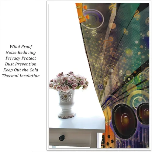 Vista 5 de Cortinas de música rock para adolescentes, tratamiento de ventana de guitarra electrónica para dormitorio, sala de estar, cortinas de ventana