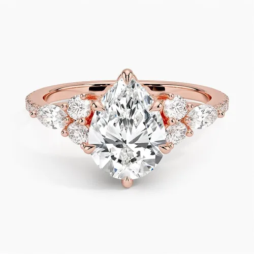 Vista 5 de IGI - Anillo de compromiso de diamantes creados en laboratorio con diseño de pera blanca de 1.56 quilates con diamantes redondos de laboratorio