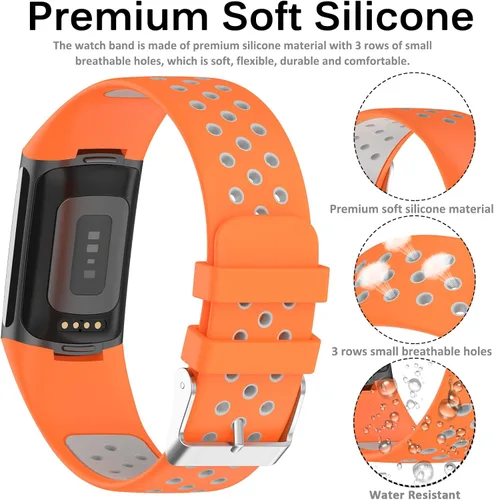 Vista 2 de Miimall Compatible con Fitbit Charge 5 6, correa deportiva de silicona suave impermeable para Fitbit Charge 5 2021 Fitbit Charge 6 2023 mujeres