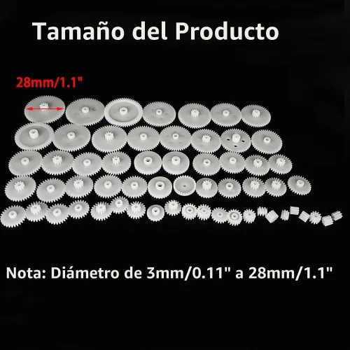 Vista 3 de 58 piezas de engranajes pequeños, juego de engranajes de plástico, módulo 0.5 para DC Motor, juguetes de modelo DIY, RC Car Robot