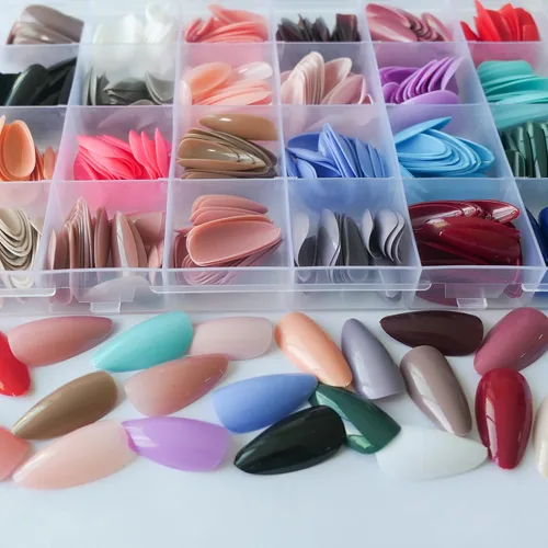 Vista 3 de AddFavor 576 uñas postizas a presión de almendra, uñas postizas medianas de cobertura completa, uñas cortas de aguja a presión, uñas postizas