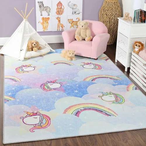 Vista 19 de Superior Alfombra de interior para niños, alfombra lavable con respaldo de puntos de fieltro, antideslizante, para niños pequeños y bebés, perfecta