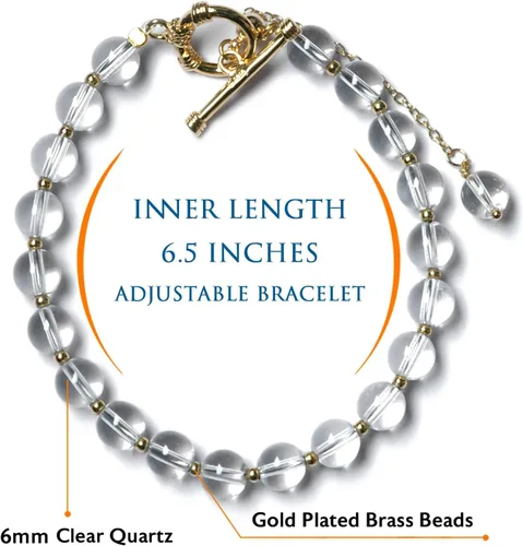 Vista 2 de Morchic Pulsera de cuentas de cristal de cuarzo transparente de 0.236 in para mujer, regalo de cumpleaños de piedras preciosas naturales, cierre