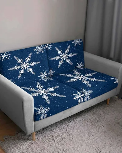 Vista 3 de Fundas de cojín para sofá con diseño de copo de nieve blanco, lavables, para invierno, Navidad, vacaciones, color azul, extraíble, elásticas