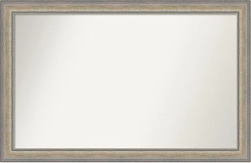 Vista 350 de Amanti Art Espejo de baño plateado para sobre el fregadero, 28 x 37 pulgadas, elegante espejo rectangular de peltre cepillado, marco de madera