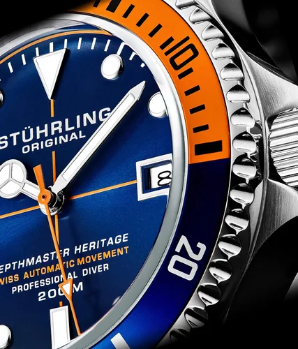 Vista 6 de Stuhrling Original DEPTHMASTER - Reloj de buceo profesional de acero inoxidable automático suizo para hombre, resistente al agua, pulsera cepillada
