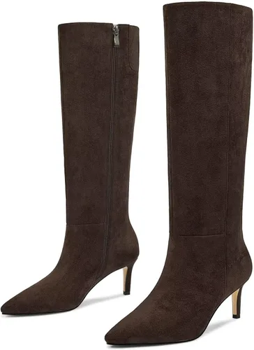 Vista 29 de wetkiss Botas altas hasta la rodilla para mujer, con tacón de gatito y diseño de punta puntiaguda, clásicas y sexys