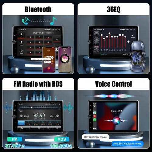 Vista 4 de [2G+64G] Radio de coche de 10.4 pulgadas con Carplay inalámbrico Android Auto, Android Rotatable Touch Screen Radio con GPS, WiFi, Mirror Link