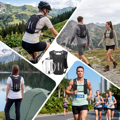 Vista 7 de KUYOU Running Vest for Women & Men, Lightweight Hydration Backpack with 2L Water Bladder, Water Backpack for Trail Running, Hiking, Cycling & Negro