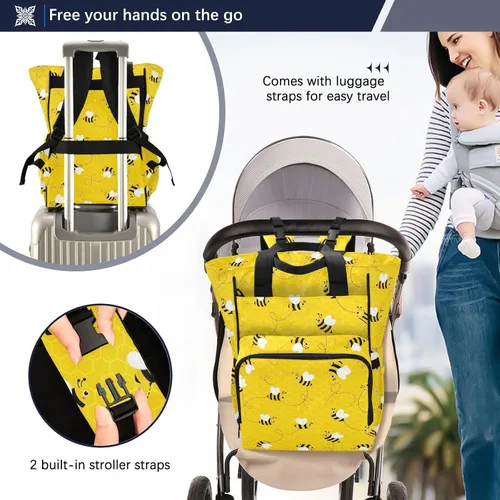 Vista 4 de Emelivor Bolsa de pañales con diseño de panal de abejas, con bolsillos aislados, bolsa organizadora de pañales para niños y niñas, unisex