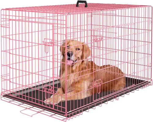 Vista 14 de PayLessHere Jaula para Perros de 46 cm para Perros Pequeños, Jaula de Metal de Puerta Única Plegable para Viajes, Interior y Exterior, con Divisores