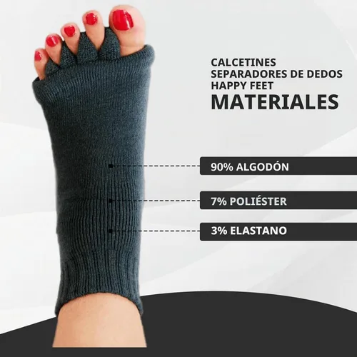 Vista 7 de Happy Feet Toe Alignment Separator Socks, Prevent Foot Cramps and hammertoes, Toe Separator Massage Socks Negro