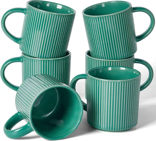 Vista 12 de famiware Juego de 4 tazas de café de 12 onzas, tazas de cerámica con asa Negro (Star-Black)