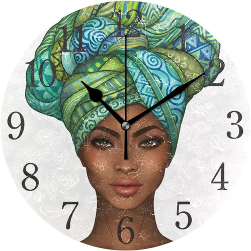 Vista 13 de senya Wall Clock African American Woman Silent Non Ticking Operated Round Easy to Read Home Office School Clock