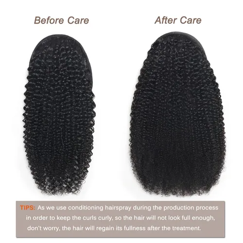Vista 4 de beauty youth Cola de caballo de cabello humano Afro Puff con cordón para mujeres negras Extensiones de cola de caballo rizadas cortas de 8