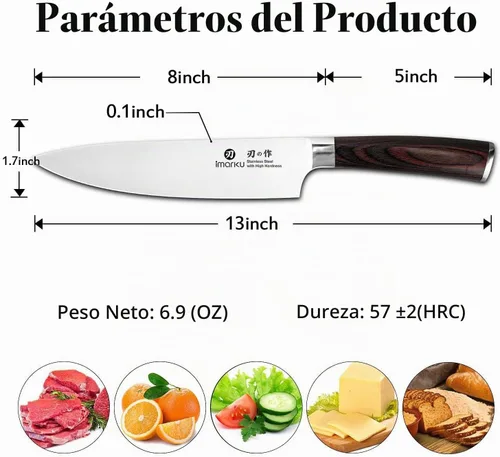 Vista 2 de Imarku cuchillo de chef de 25,40 cm, cuchillo de cocina de acero alemán rico en carbono con mango ergonométrico