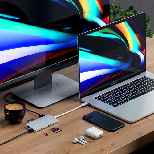 Vista 6 de Satechi Adaptador multipuerto USB C Hub 8 en 1 V2, 4K HDMI, carga USB C PD de 115 W, 3 USB-A, Ethernet, lectores de tarjetas Micro/SD, para laptop