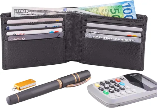 Vista 3 de DiLoro Billetera de cuero delgada para hombre con bolsillo plegable y tecnología de bloqueo RFID, Firenze Negro, Classic