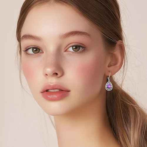 Vista 226 de Aretes colgantes de plata de ley con diseño de árbol de la vida, flor, abeja, animales, gato, colibrí, piedra lunar, turquesa, aretes con cierre