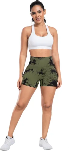 Vista 2 de CHRLEISURE Pantalones Cortos de Entrenamiento para Mujer, 4 Paquetes, Cintura Alta, Levantamiento de Glúteos con Fruncido, Pantalones Cortos Booty