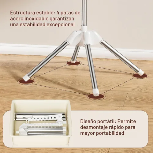 Vista 5 de Abiglifty Estante de secado de ropa giratorio y plegable, estante de secado de ropa para lavandería independiente que ahorra espacio