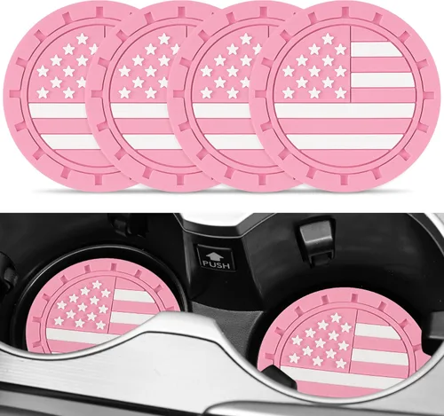 Vista 11 de JUSTTOP Posavasos para Portavasos de Automóvil, Bandera Americana Antideslizante Inserto Posavasos de Coche, Accesorios para el Interior del Negro