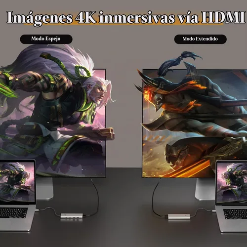 Vista 4 de Minthouz USB C Hub 5 en 1, 4K a 60Hz Pantalla HDMI 125W PD Datos USB-C y USB-A de 10 Gbps, adaptador multipuerto para Mac Book Pro/Air, iPad Pro