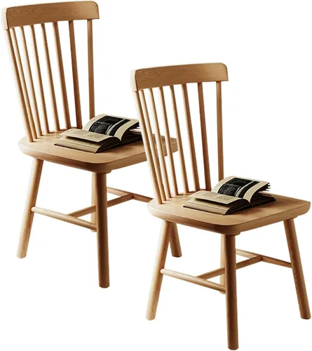 Vista 15 de JKGHK - Sillas de comedor de madera, sillas de cocina sin brazos, silla lateral de sala de estar con respaldo hueco a rayas, silla de comedor