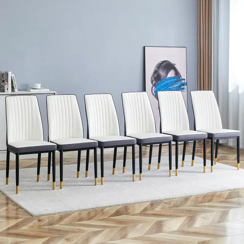 Vista 7 de Juego de 4 sillas de comedor modernas, de piel sintética, con patas de metal, para comedor, oficina, sala de espera (juego de 4, color blanco)