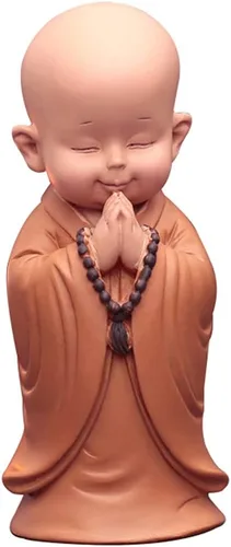 Vista 9 de Mini pequeña estatua de Buda monje, escultura de resina de monje tallada a mano, estatua de Buda monjes, adornos decorativos, linda figura