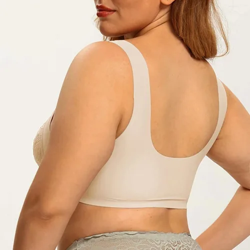 Vista 2 de KUSW Sujetador suave sin hilos para mujer, sujetador triángulo de satén de seda, ropa interior cómoda para mujer