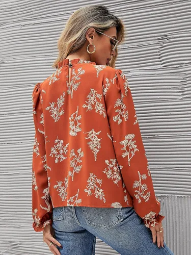 Vista 2 de Floerns - Blusa de chifón georgette de manga larga con estampado floral y cuello alto