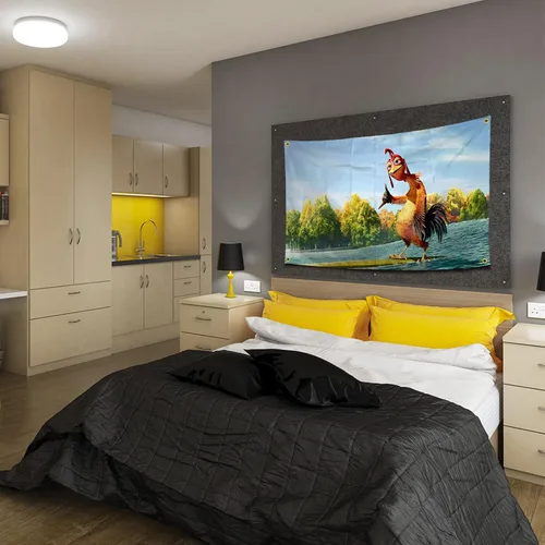 Vista 4 de Póster Divertido de Bandera de Pollo, Bandera de Pared Duradera para Cueva del Hombre con 4 Ojales de Latón, Tapiz de 3 x 5 Pies para Decoración