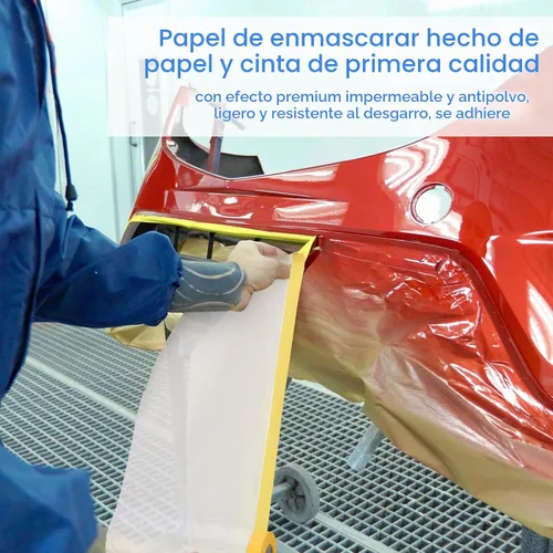 Vista 6 de Seajan 9 rollos de plástico con cinta adhesiva precintada para pintar pintura automotriz, película protectora, rollo de cinta adhesiva de plástico