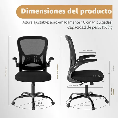 Vista 2 de Youhauchair Silla de oficina de malla, sillas ergonómicas de escritorio de oficina en casa con brazos abatibles y soporte lumbar, altura ajustable