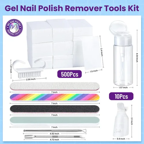 Vista 2 de Kit de herramientas para quitar esmalte de uñas de gel con clips de uñas de plástico, botella removedor de esmalte de uñas de 3.4 fl oz, toallitas