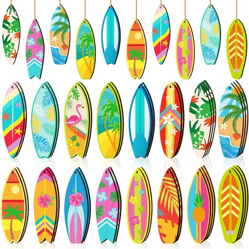 Vista 11 de Geelin - 36 adornos colgantes de madera de verano para árbol de Navidad en julio, mini decoraciones de árbol hawaiano, playa, colgante de madera