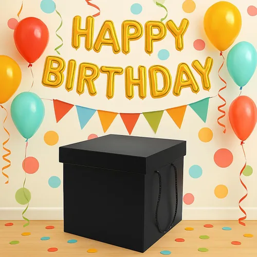 Vista 5 de Caja de regalo extragrande con tapas y asa, caja de regalo plegable negra de 12.6 pulgadas para cumpleaños, fiestas, duchas, día de San Valentín