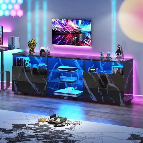 Vista 9 de St.Mandyu Soporte de TV LED para TV de 75/80 pulgadas, Mesa de Televisión Moderna Centro de Consola de Medios con Cajón y Luces LED, Centro