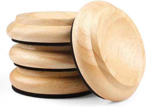 Vista 10 de 4 piezas de tazas de ruedas de piano vertical de madera maciza, tazas de ruedas para muebles, tazas de ruedas con almohadillas de fieltro