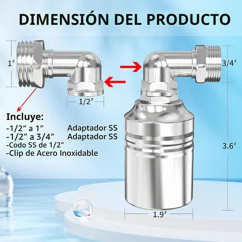 Vista 4 de [Usado] Válvula de flotador de agua de 1/2" a 3/4" 1", válvula controladora de nivel totalmente automática de acero inoxidable 304 para tanque